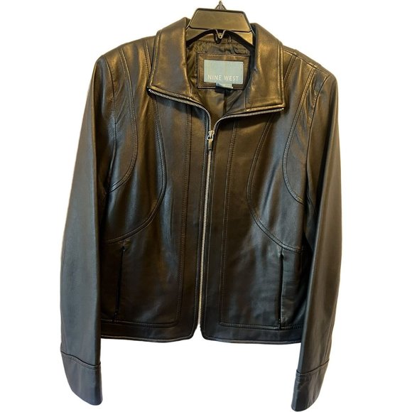 New Without Tags Women Nine West Black Leather Jacket Size Medium So Soft